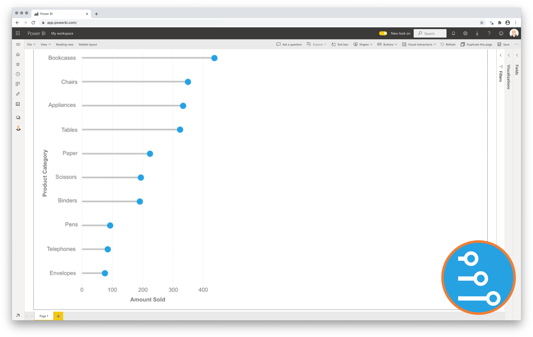 Example of Lollipop Bar Chart for Power BI